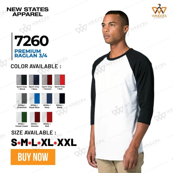 New States Apparel 7260 Premium Cotton Raglan 3-4