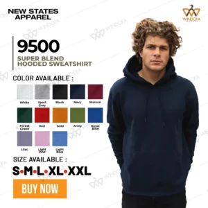 New States Apparel 9500 Super Blend Hooded Sweatshirt Solid