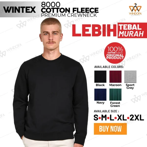 Wintex Black Colony 8000 Cotton Fleece Sweater Crewneck