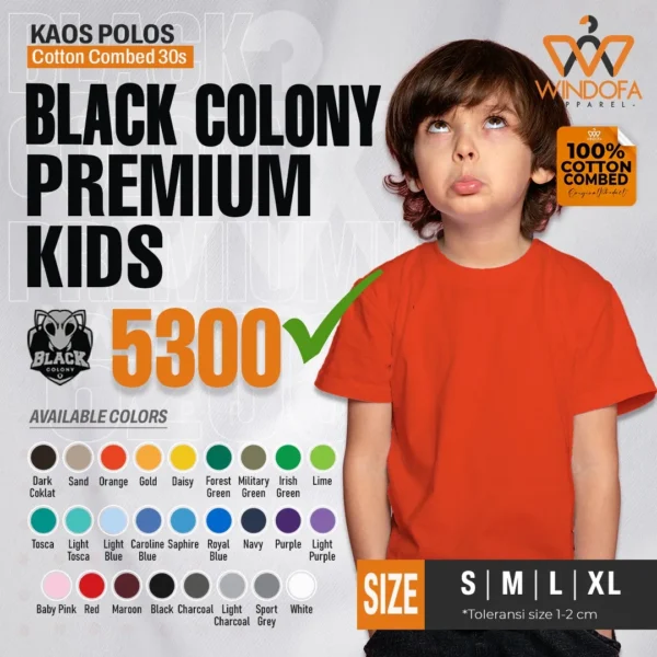 Baju Kaos Polos Anak Laki-laki Black Colony Premium 5300