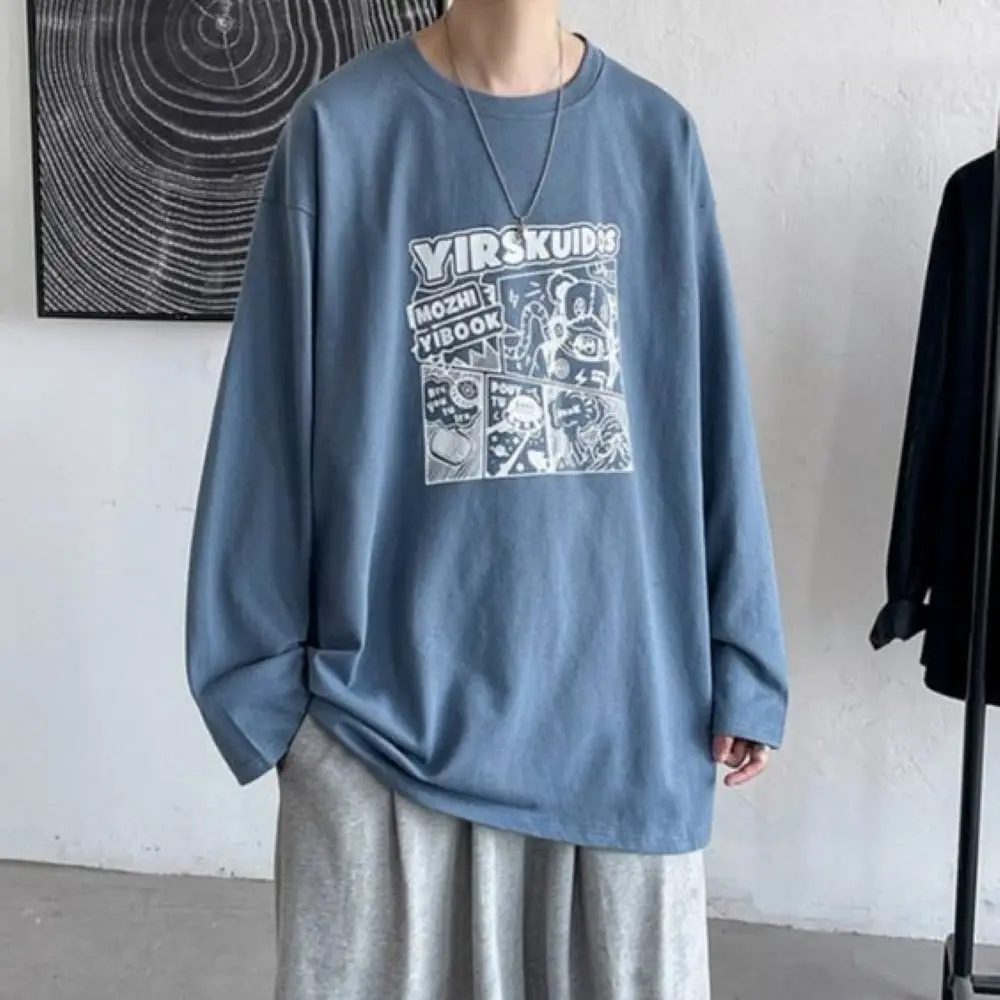 Kaos Lengan Panjang Oversize dengan Print di Bagian Depan 