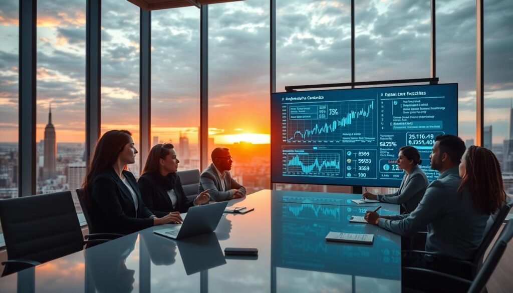 A modern office setting featuring a diverse group of professionals gathered around a sleek conference table, intensely discussing the challenges of implementing the Cyber Law of 2025. In the foreground, a female Asian cybersecurity expert in a smart business suit points at complex digital graphs projected on a large screen, symbolizing data security issues. The middle ground shows colleagues of various ethnicities—Caucasian, Black, and Latino—taking notes and engaging in conversation, all dressed in professional attire. The background consists of a panoramic view of a city skyline through large windows, with a dramatic sunset casting warm light into the room, creating a serious yet hopeful mood. The image should be sharp and well-lit, reminiscent of a wide-angle lens capturing the energy of collaboration in the face of cybersecurity challenges. A modern office setting featuring a diverse group of professionals gathered around a sleek conference table, intensely discussing the challenges of implementing the Cyber Law of 2025. In the foreground, a female Asian cybersecurity expert in a smart business suit points at complex digital graphs projected on a large screen, symbolizing data security issues. The middle ground shows colleagues of various ethnicities—Caucasian, Black, and Latino—taking notes and engaging in conversation, all dressed in professional attire. The background consists of a panoramic view of a city skyline through large windows, with a dramatic sunset casting warm light into the room, creating a serious yet hopeful mood. The image should be sharp and well-lit, reminiscent of a wide-angle lens capturing the energy of collaboration in the face of cybersecurity challenges.